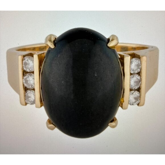 Gump's 14K Gold Oval Nephrite & Diamond Accent Cocktail Ring For Women 8.75 - Picture 2 of 6